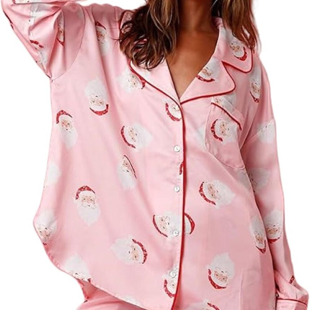 Women's Holiday Pajama Set Long Sleeve Shirt Lounge Shorts Sleepwear